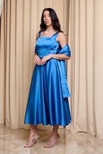 Φόρεμα midi σατέν με τιράντες indigo - Image 5