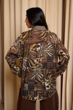 Πουκάμισο με animal print και σειρές από χρυσά στρας χακί - Image 3