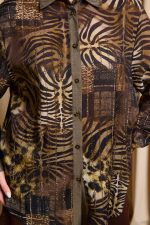 Πουκάμισο με animal print και σειρές από χρυσά στρας χακί - Image 4