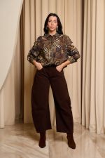 Πουκάμισο με animal print και σειρές από χρυσά στρας χακί - Image 5