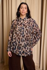 Πουκάμισο με λεοπάρ print και σειρές από χρυσά στρας μπεζ - Image 5