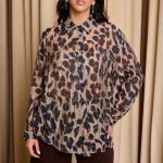 Πουκάμισο με λεοπάρ print και σειρές από χρυσά στρας μπεζ