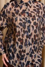 Πουκάμισο με λεοπάρ print και σειρές από χρυσά στρας μπεζ - Image 4