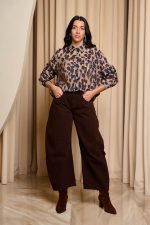 Πουκάμισο με λεοπάρ print και σειρές από χρυσά στρας μπεζ - Image 6