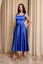 Φόρεμα midi σατέν με τιράντες μπλε ρουά - Image 3