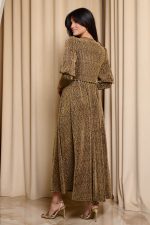 Φόρεμα maxi lurex με ζώνη χρυσό - Image 4