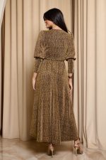 Φόρεμα maxi lurex με ζώνη χρυσό - Image 5