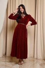 Φόρεμα maxi lurex με ζώνη κόκκινο - Image 2