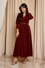 Φόρεμα maxi lurex με ζώνη κόκκινο - Image 4