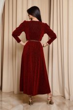 Φόρεμα maxi lurex με ζώνη κόκκινο - Image 5