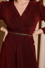 Φόρεμα maxi lurex με ζώνη κόκκινο - Image 6