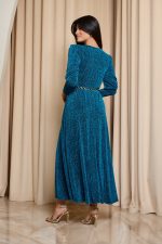 Φόρεμα maxi lurex με ζώνη πετρόλ - Image 4