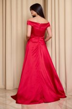 Φόρεμα maxi off shoulder σατέν με κρουαζέ μπούστο κόκκινο - Image 5