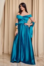 Φόρεμα maxi off shoulder σατέν με κρουαζέ μπούστο βεραμάν - Image 3