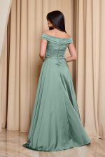 Φόρεμα maxi off shoulder σατέν με κρουαζέ μπούστο μέντα - Image 5
