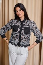 Πουκάμισο με κιπούρ δαντέλα και διακοσμημένο γιακά μαύρο