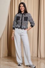 Πουκάμισο με κιπούρ δαντέλα και διακοσμημένο γιακά μαύρο - Image 2