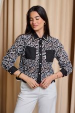 Πουκάμισο με κιπούρ δαντέλα και διακοσμημένο γιακά μαύρο - Image 3