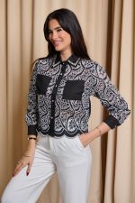 Πουκάμισο με κιπούρ δαντέλα και διακοσμημένο γιακά μαύρο - Image 4