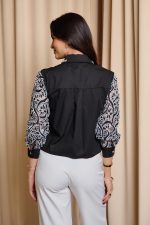 Πουκάμισο με κιπούρ δαντέλα και διακοσμημένο γιακά μαύρο - Image 5