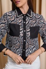 Πουκάμισο με κιπούρ δαντέλα και διακοσμημένο γιακά μαύρο - Image 6