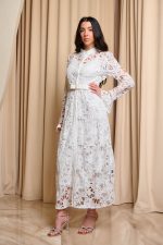 Φόρεμα midi κιπούρ με ζώνη άσπρο - Image 4