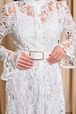 Φόρεμα midi κιπούρ με ζώνη άσπρο - Image 6