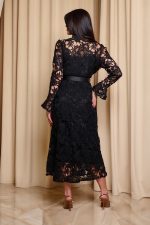 Φόρεμα midi κιπούρ με ζώνη μαύρο - Image 5