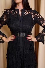 Φόρεμα midi κιπούρ με ζώνη μαύρο - Image 6