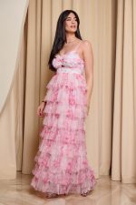 Φόρεμα maxi με τούλι και διαδοχικά βολάν ροζ - Image 4