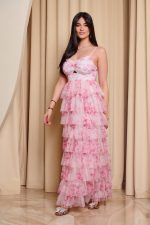 Φόρεμα maxi με τούλι και διαδοχικά βολάν ροζ - Image 5