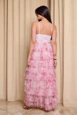 Φόρεμα maxi με τούλι και διαδοχικά βολάν ροζ - Image 6