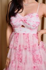 Φόρεμα maxi με τούλι και διαδοχικά βολάν ροζ - Image 7