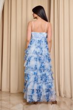 Φόρεμα maxi με τούλι και διαδοχικά βολάν γαλάζιο - Image 5