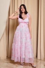 Φόρεμα maxi με τούλι και cut out baby pink - Image 2