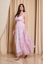 Φόρεμα maxi με τούλι και cut out baby pink - Image 5
