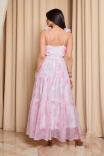 Φόρεμα maxi με τούλι και cut out baby pink - Image 6