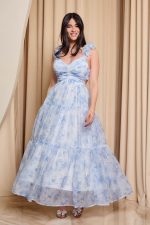 Φόρεμα maxi με τούλι και cut out baby blue - Image 2