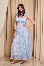 Φόρεμα maxi με τούλι και cut out baby blue - Image 4