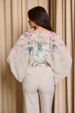 Μπλούζα see through floral με μανίκι νυχτερίδα εκρού - Image 5