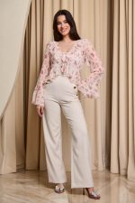 Μπλούζα floral με βολάν και δέσιμο σομόν - Image 3