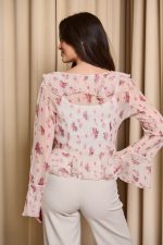 Μπλούζα floral με βολάν και δέσιμο σομόν - Image 6
