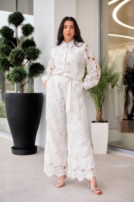 Σετ πουκάμισο-παντελόνι κιπούρ άσπρο