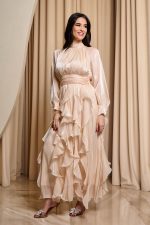 Φόρεμα maxi με βολάν μπεζ - Image 3