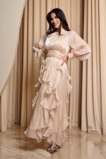 Φόρεμα maxi με βολάν μπεζ - Image 4