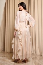 Φόρεμα maxi με βολάν μπεζ - Image 5