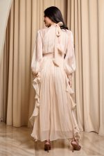 Φόρεμα maxi με βολάν μπεζ - Image 6