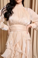 Φόρεμα maxi με βολάν μπεζ - Image 7