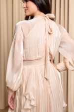 Φόρεμα maxi με βολάν μπεζ - Image 8