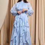 Φόρεμα maxi με βολάν baby blue